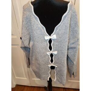 Gray/White Bow Sweater Scalloped Hem 4XL Coquette Feminine Preppy Party Cute
